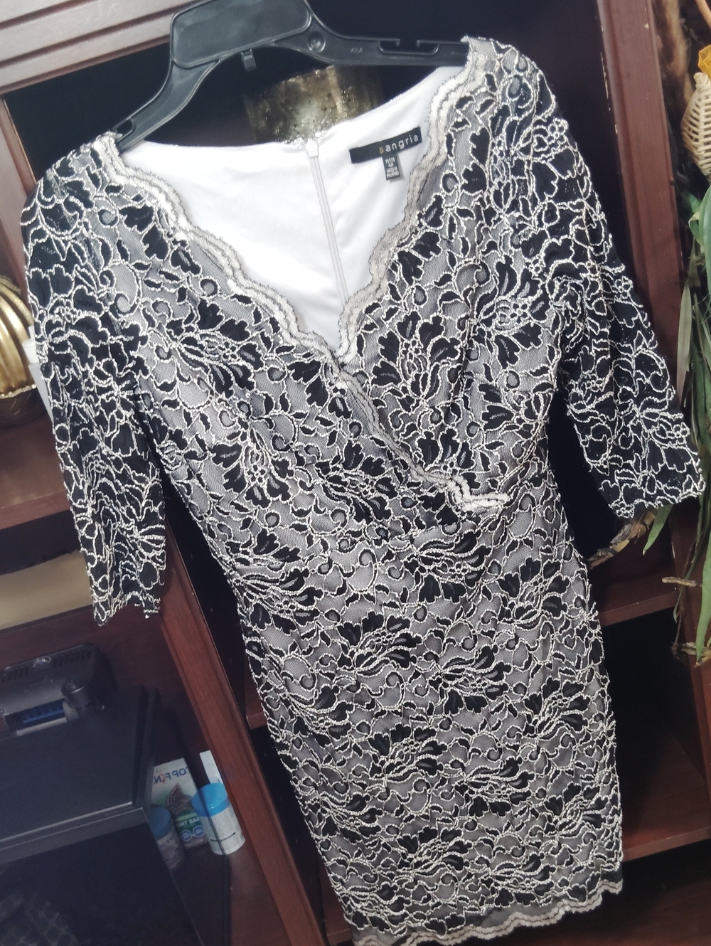 Signature by Sangria Black and White Lace Midi Sheath Dress
